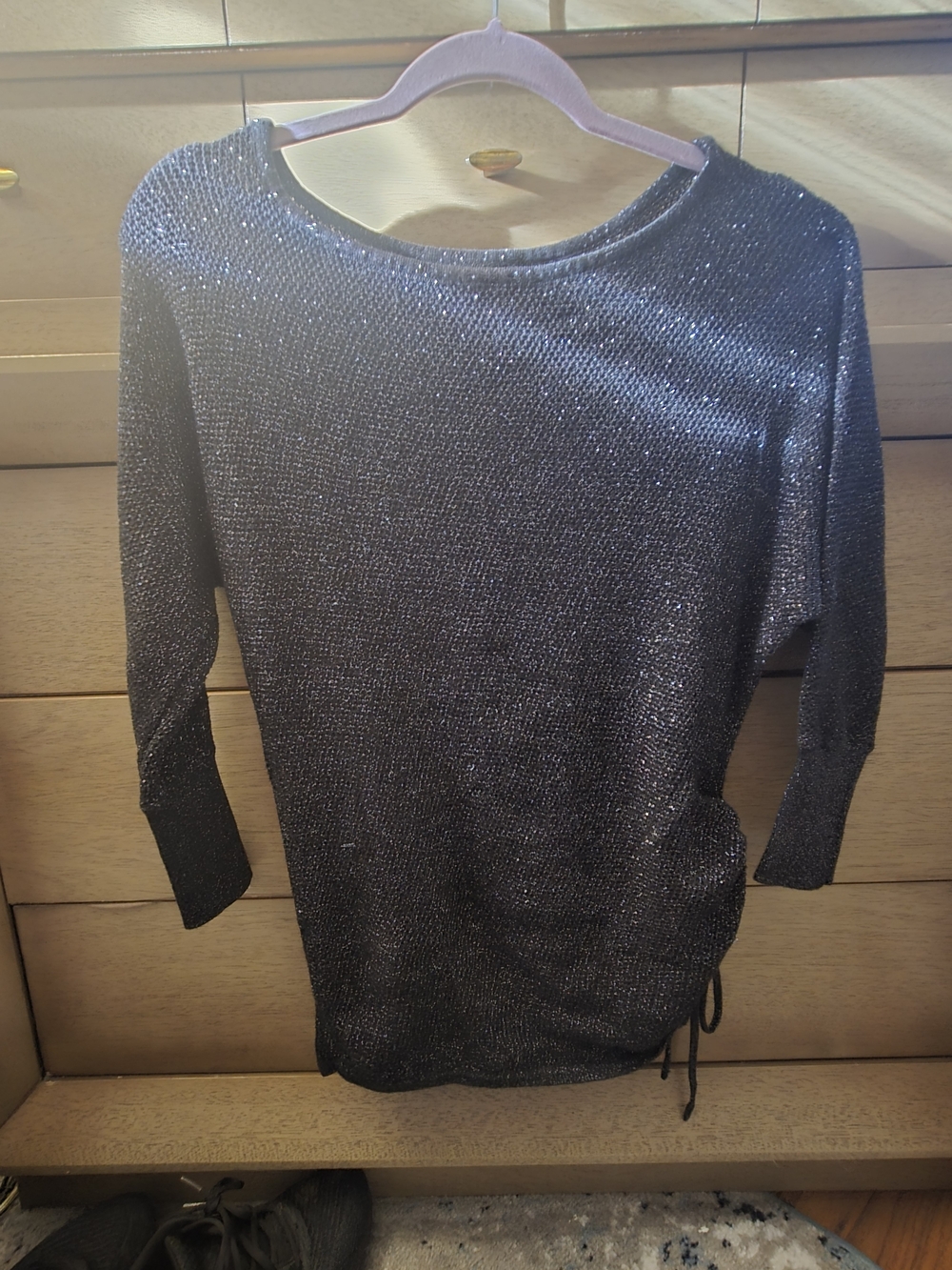 Express Metallic Knit Boatneck Top in Black